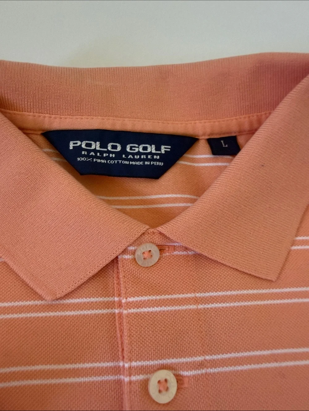 Ralph Lauren Polo Golf Orange Striped Polo with White Pony Logo Size Large